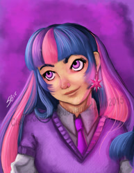 Size: 2550x3300 | Tagged: safe, artist:cissy-kitsune23, derpibooru import, twilight sparkle, human, clothes, humanized, necktie, shirt, smiling, solo, watermark