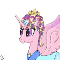 Size: 1024x1024 | Tagged: safe, artist:sydfreak2, princess cadance, alicorn, pony, clothes, crown, dress, jewelry, regalia, simple background, smiling, solo, spread wings, white background