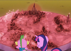 Size: 1914x1386 | Tagged: safe, derpibooru import, screencap, spike, twilight sparkle, twilight sparkle (alicorn), alicorn, dragon, pony, the cutie re-mark, alternate timeline, canterlot, cloudsdale, collage, crystal empire, crystal war timeline, cutie map, map, sombra empire