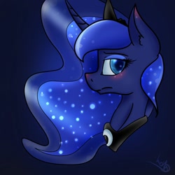 Size: 1000x1000 | Tagged: safe, artist:bobomato, princess luna, alicorn, pony, bust, looking at you, portrait, simple background, solo