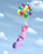 Size: 4000x5000 | Tagged: safe, artist:overlord103, derpibooru import, derpy hooves, pinkie pie, twilight sparkle, earth pony, pegasus, pony, absurd resolution, balloon, female, mare, then watch her balloons lift her up to the sky