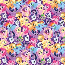 Size: 1500x1500 | Tagged: safe, applejack, fluttershy, pinkie pie, princess cadance, rainbow dash, rarity, spike, twilight sparkle, twilight sparkle (alicorn), alicorn, dragon, earth pony, pegasus, pony, unicorn, my little pony: the movie, fabric, mane six, merchandise, multeity, pattern, so much pony, sparkle sparkle sparkle