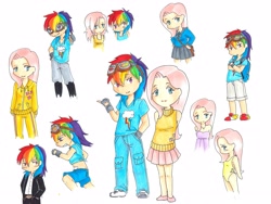 Size: 4353x3269 | Tagged: safe, artist:amaerise, fluttershy, rainbow dash, chibi, humanized, traditional art