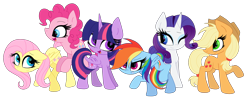 Size: 3000x1200 | Tagged: safe, artist:kaiilu, derpibooru import, applejack, fluttershy, pinkie pie, rainbow dash, rarity, twilight sparkle, twilight sparkle (alicorn), alicorn, earth pony, pegasus, pony, unicorn, female, littlest pet shop, mane six, mare, simple background, style emulation