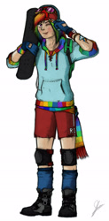 Size: 1600x3242 | Tagged: safe, artist:dutchrainbownoodles, rainbow dash, clothes, hoodie, humanized, scarf, skateboard, solo