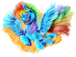 Size: 2112x1600 | Tagged: safe, artist:ishtardragon, rainbow dash, pegasus, pony, blue coat, female, mare, multicolored mane, unshorn fetlocks