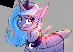 Size: 1255x899 | Tagged: safe, artist:redchetgreen, princess luna, alicorn, pony, colored sketch, female, gray background, looking at you, mare, s1 luna, simple background, solo