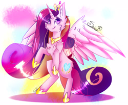 Size: 2906x2400 | Tagged: safe, artist:sonica98, artist:winter-shadow7, princess cadance, alicorn, pony, collaboration, chest fluff, ear fluff, rearing, smiling, solo, spread wings