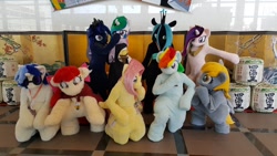 Size: 1200x675 | Tagged: safe, apple bloom, derpy hooves, dj pon-3, fluttershy, princess cadance, princess celestia, princess luna, queen chrysalis, rainbow dash, vinyl scratch, alicorn, changeling, changeling queen, pony, clothes, cosplay, costume, female, fursuit, irl, japan, mare, photo