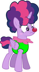 Size: 1983x3631 | Tagged: safe, artist:megarainbowdash2000, derpibooru import, twilight sparkle, twilight sparkle (alicorn), alicorn, pony, the cutie re-mark, afro, alternate timeline, chaotic timeline, clown, clown nose, female, mare, simple background, solo, transparent background, vector