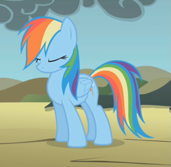 Size: 865x847 | Tagged: safe, screencap, rainbow dash, pegasus, pony, dragonshy, cropped, eyes closed, female, mare, solo