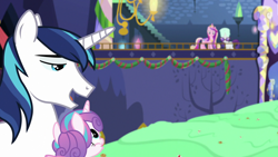 Size: 1280x720 | Tagged: safe, screencap, princess cadance, princess flurry heart, rarity, shining armor, alicorn, pony, unicorn, best gift ever, food, pudding, puddinghead's pudding, twilight's castle