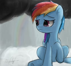 Size: 973x899 | Tagged: safe, artist:dnyshy, rainbow dash, pegasus, pony, rain, sad, solo