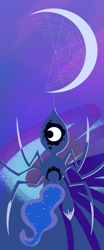 Size: 799x1920 | Tagged: safe, artist:her majestys monsters, princess luna, monster pony, original species, spiderpony, crescent moon, female, moon, solo, species swap, spider web, spiderluna (species swap), tangible heavenly object