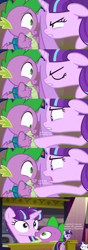 Size: 1400x3986 | Tagged: safe, artist:sulyo, artist:xebck, derpibooru import, edit, screencap, rarity, spike, starlight glimmer, twilight sparkle, twilight sparkle (alicorn), alicorn, dragon, pony, unicorn, the cutie map, the cutie re-mark, alternate ending, angry, discovery family logo, female, hundreds of users filter this tag, jealous, kissing, love triangle, male, mare, personal space invasion, screencap comic, shipping, sparlight, spike gets all the mares, straight, twilight sparkle's slide, vector edit, yelling