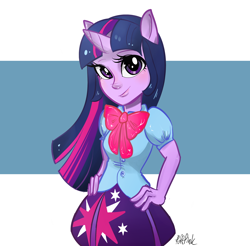 Size: 2000x1966 | Tagged: safe, artist:puffpink, derpibooru import, twilight sparkle, equestria girls, horn, ponied up, pony ears, smiling, solo