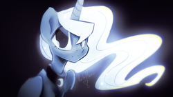 Size: 1280x720 | Tagged: dead source, safe, artist:darkflame75, princess luna, alicorn, pony, bust, female, glowing mane, looking at you, lunadoodle, mare, portrait, solo