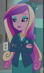 Size: 414x682 | Tagged: safe, screencap, dean cadance, princess cadance, equestria girls, friendship games, bedroom eyes, cropped, crossed arms, solo