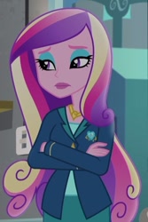 Size: 400x599 | Tagged: safe, screencap, dean cadance, princess cadance, equestria girls, friendship games, bedroom eyes, cropped, crossed arms, solo