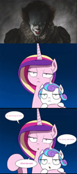 Size: 1345x3036 | Tagged: safe, artist:doublewbrothers, edit, princess cadance, princess flurry heart, alicorn, pony, comic:luna land, cadance is not amused, exploitable meme, flurry heart is not amused, it, meme, op is a cuck, op is trying to start shit, pennywise