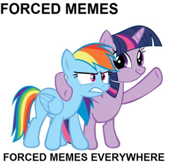 Size: 569x550 | Tagged: safe, rainbow dash, twilight sparkle, pegasus, pony, image macro, meme, meta, twiface, x x everywhere