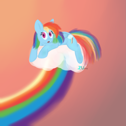 Size: 999x999 | Tagged: safe, artist:invaderugli, rainbow dash, pegasus, pony, blue coat, cloud, female, mare, multicolored mane