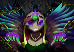 Size: 5000x3500 | Tagged: safe, artist:kickassking, princess cadance, anthro, absurd resolution, chains, crystal empire, evil, evil grin, grin, smiling, solo