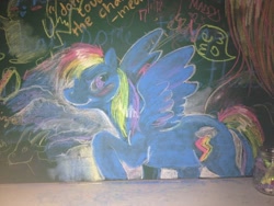 Size: 1000x750 | Tagged: safe, artist:scarab, rainbow dash, pegasus, pony, chalk, chalkboard, photo, rainbow, traditional art