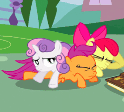 Size: 286x258 | Tagged: safe, derpibooru import, screencap, apple bloom, scootaloo, sweetie belle, twilight sparkle, hearts and hooves day (episode), animated, cutie mark crusaders, hearts and hooves day, pony pile