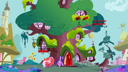 Size: 1366x768 | Tagged: safe, derpibooru import, screencap, cheerilee, twilight sparkle, pony, the show stoppers, golden oaks library