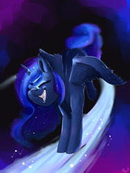 Size: 900x1200 | Tagged: safe, artist:passigcamel, princess luna, alicorn, pony, cute, dancing, eyes closed, female, lunabetes, mare, solo