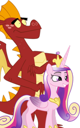 Size: 1024x1645 | Tagged: safe, artist:aprelskiyzhuk, garble, princess cadance, alicorn, dragon, pony, do not want, simple background, smug, transparent background, varying degrees of want