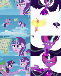 Size: 1280x1600 | Tagged: safe, derpibooru import, midnight sparkle, sci-twi, starlight glimmer, sunset shimmer, twilight sparkle, twilight sparkle (alicorn), alicorn, equestria girls, friendship games, the cutie re-mark, comparison, daydream shimmer, glowing horn, levitation, magic, self-levitation, telekinesis