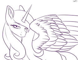 Size: 3000x2300 | Tagged: safe, artist:minelvi, princess cadance, alicorn, pony, high res, lineart, monochrome, open collaboration, solo