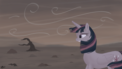 Size: 3840x2160 | Tagged: safe, artist:airbusthebest, derpibooru import, twilight sparkle, twilight sparkle (alicorn), alicorn, pony, the cutie re-mark, alternate timeline, ashlands timeline, barren, crying, female, implied genocide, mare, post-apocalyptic, solo, wasteland, windswept mane