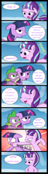 Size: 1700x6150 | Tagged: safe, artist:pandramodo, derpibooru import, spike, starlight glimmer, twilight sparkle, twilight sparkle (alicorn), alicorn, dragon, pony, the cutie re-mark, abuse, alternate ending, bad end, broken teeth, comic, derp, female, gap teeth, knock out, mare, parchment, punch, this will end in timeline distortion, twilybuse, uh oh, what really happened