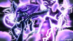 Size: 1920x1080 | Tagged: safe, artist:curioussamoyed, princess luna, tantabus, alicorn, pony, fleeing, lightning, signature