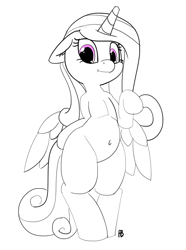 Size: 1280x1721 | Tagged: safe, artist:pabbley, princess cadance, alicorn, pony, belly button, bipedal, looking at you, missing cutie mark, partial color, simple background, solo, white background, wide hips