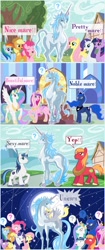 Size: 536x1280 | Tagged: safe, artist:wangkingfun, applejack, big macintosh, derpy hooves, fluttershy, pinkie pie, princess cadance, princess celestia, princess luna, rainbow dash, rarity, shining armor, twilight sparkle, alicorn, earth pony, pegasus, pony, unicorn, amalthea, cloven hooves, comic, female, male, mane six, mare, stallion, the last unicorn