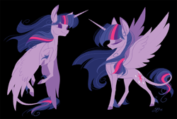 Size: 1000x672 | Tagged: safe, artist:probablyfakeblonde, derpibooru import, twilight sparkle, twilight sparkle (alicorn), alicorn, classical unicorn, pony, female, leonine tail, limited palette, mare, solo