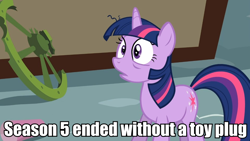 Size: 960x540 | Tagged: safe, derpibooru import, edit, edited screencap, screencap, twilight sparkle, pony, unicorn, season 5, swarm of the century, image macro, meme, realization, solo