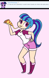 Size: 1066x1700 | Tagged: safe, artist:khuzang, derpibooru import, sonata dusk, twilight sparkle, equestria girls, food, human coloration, pizza, solo