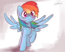 Size: 1000x800 | Tagged: safe, artist:strangemoose, rainbow dash, pegasus, pony, blue coat, blushing, female, mare, multicolored mane, solo