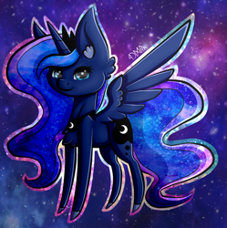 Size: 1996x2008 | Tagged: safe, artist:lunamlphun, princess luna, alicorn, pony, chest fluff, ear fluff, pointy ponies, solo, space, spread wings, wings