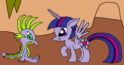 Size: 1205x633 | Tagged: safe, artist:killerbug2357, derpibooru import, spike, twilight sparkle, twilight sparkle (alicorn), alicorn, dragon, pony, 1000 hours in ms paint, female, mare, ms paint