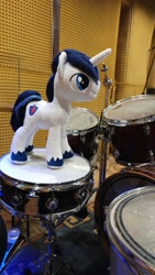 Size: 1151x2048 | Tagged: safe, artist:dixierarity, shining armor, pony, unicorn, cutie mark, drum kit, drums, irl, male, musical instrument, photo, plushie, prince, unshorn fetlocks