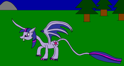 Size: 1024x543 | Tagged: safe, artist:killerbug2357, derpibooru import, twilight sparkle, twilight sparkle (alicorn), alicorn, dracony, hybrid, 1000 hours in ms paint, ms paint, solo, species swap