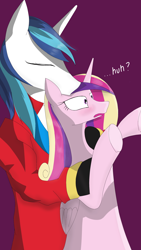 Size: 1740x3085 | Tagged: safe, princess cadance, shining armor, alicorn, pony, unicorn, clothes, hug