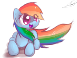 Size: 926x691 | Tagged: safe, artist:strangemoose, rainbow dash, pegasus, pony, cute, dashabetes, female, mare, open mouth, prone, simple background, smiling, solo, starry eyes, white background, wingding eyes