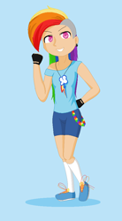 Size: 516x938 | Tagged: safe, artist:rain-approves, rainbow dash, clothes, female, humanized, multicolored hair, solo